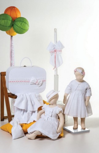 1425 - christening broderie dress with bows <br/>1422 - christening embroidered white dress made of broderie