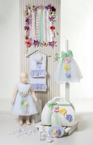 1432 - cotton tulle christening dress with colourful flowers