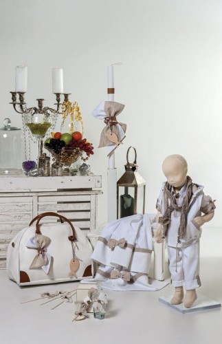 1469 - christening set with white linen shirt and sleeveless jacket with hood