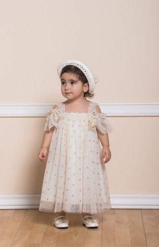 1703 Golden polksa dot dress with tulle and lace!
