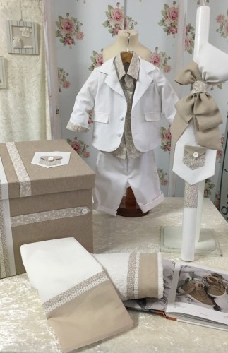 1852- White trendy cotton suit with floral shirt!