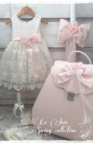 1919 set- Romantic christening set in pink and ecrou colors